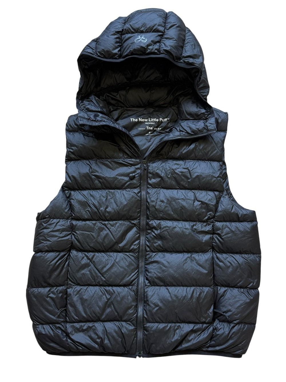Aritzia TNA The New Little Puff Hooded Down Puffer Vest Black Packable S Womens